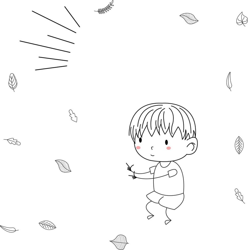 simple and cute kid illustration in line art style doing sports vector
