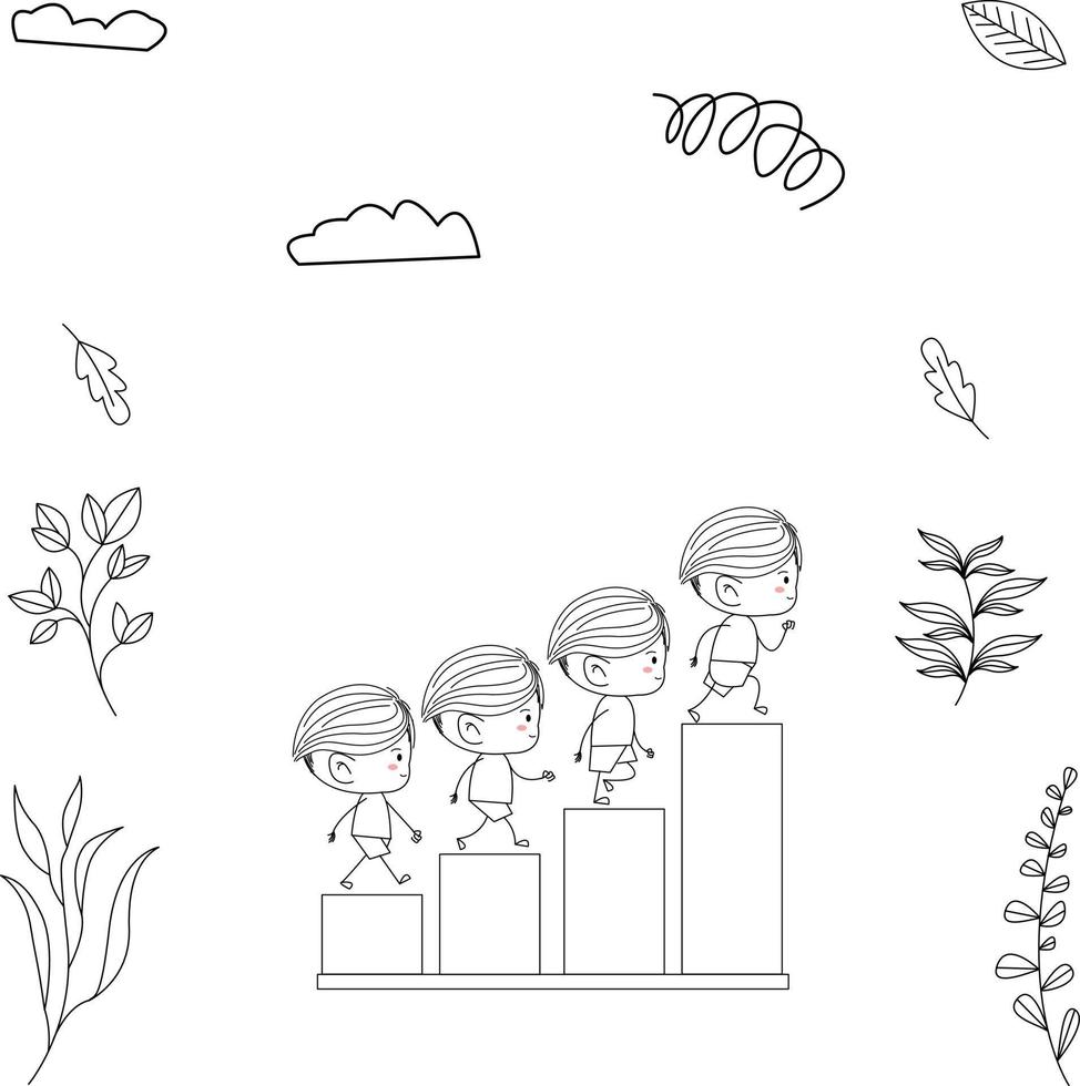 simple and cute kid illustration in line art style standing vector