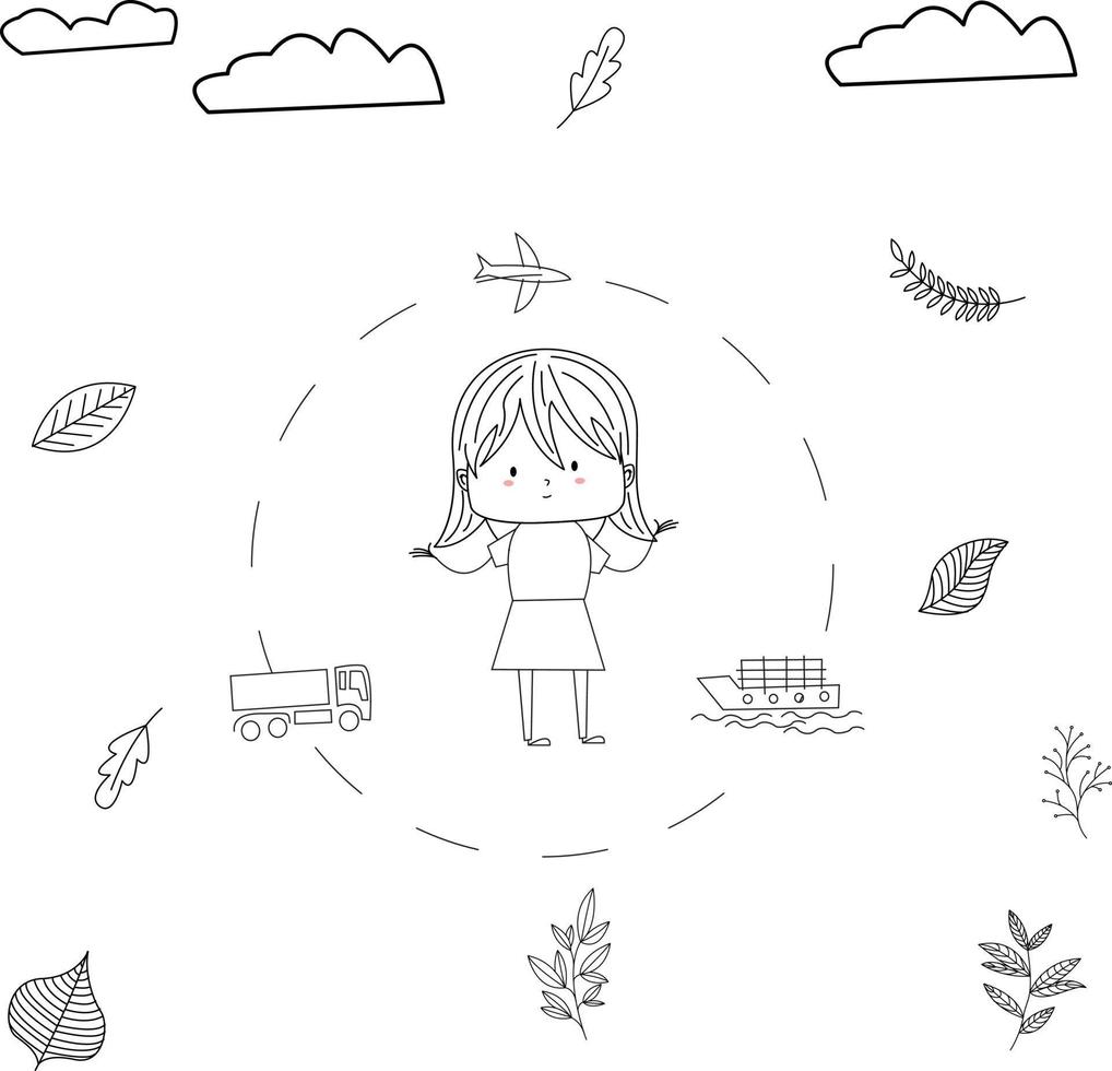 simple and cute kid illustration in line art style is presenting a delivery package vector