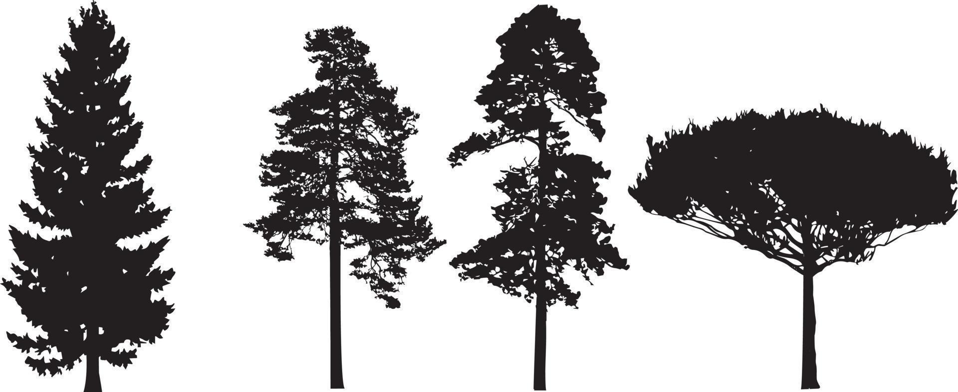 árbol conjunto de negro silueta vector en blanco fondo, árbol vector símbolo