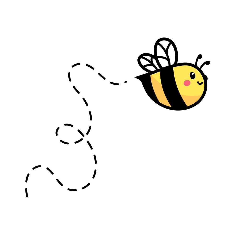 cartoon cute little bee flying on the dotted line to find sweet honey vector