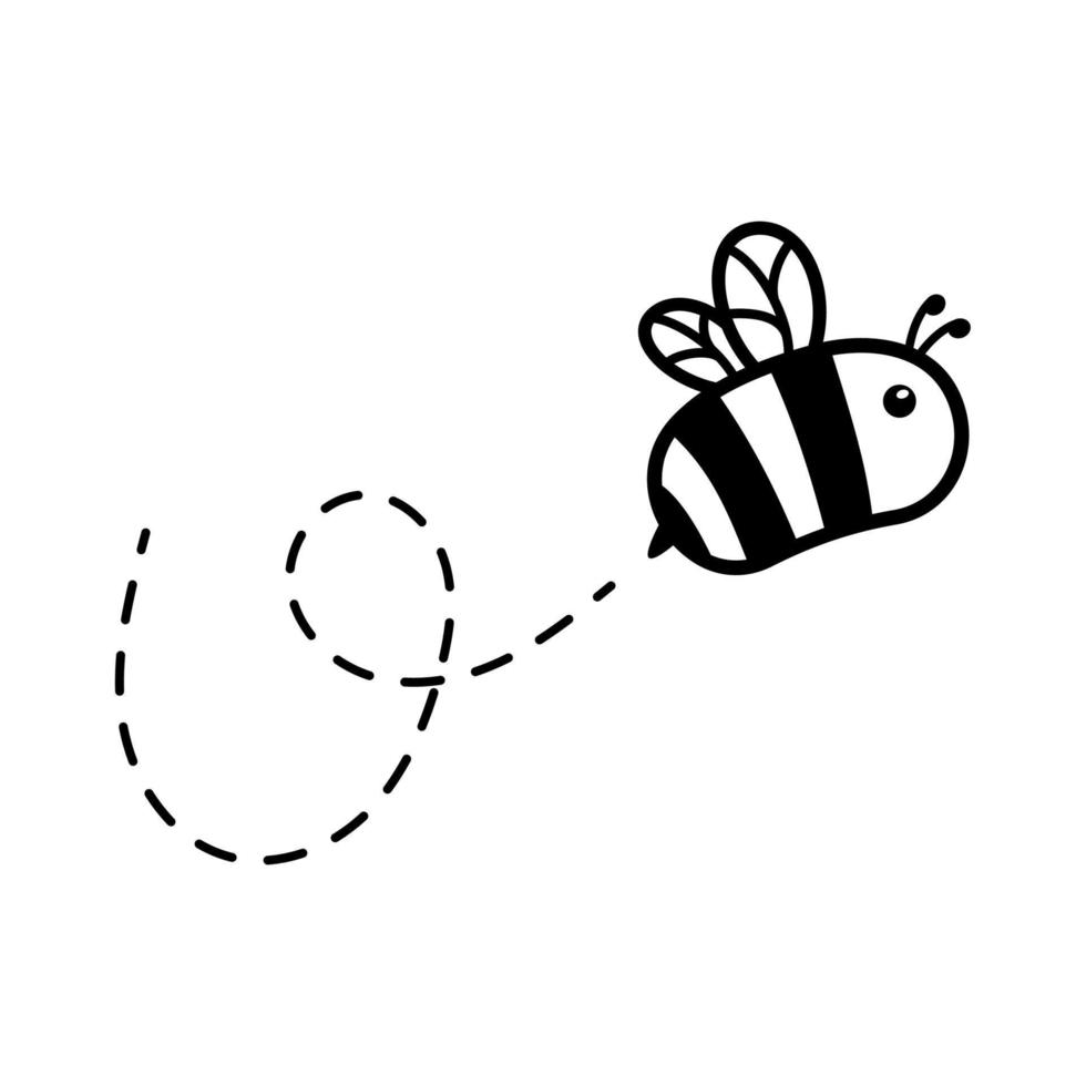 cartoon cute little bee flying on the dotted line to find sweet honey vector