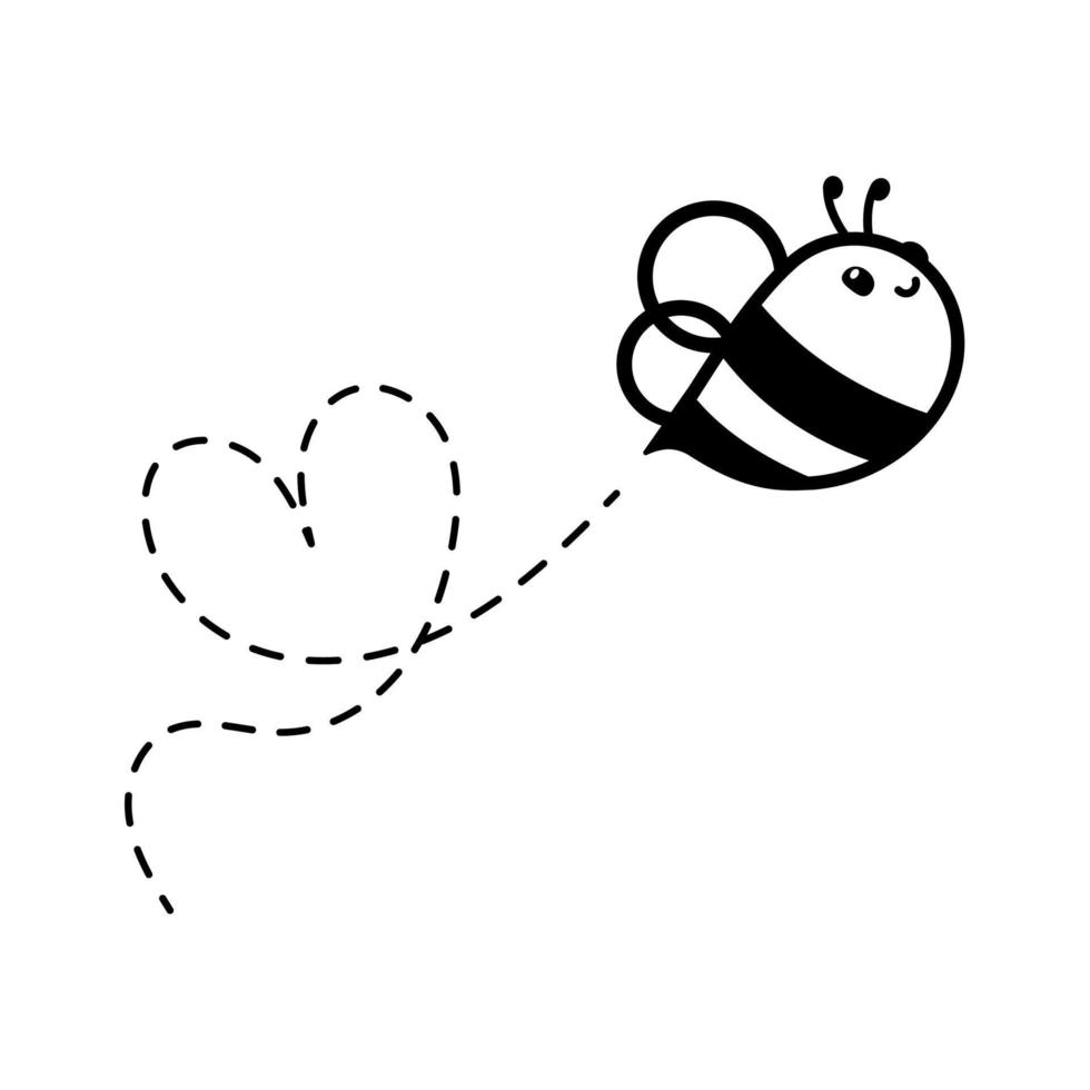 cartoon cute little bee flying on the dotted line to find sweet honey vector