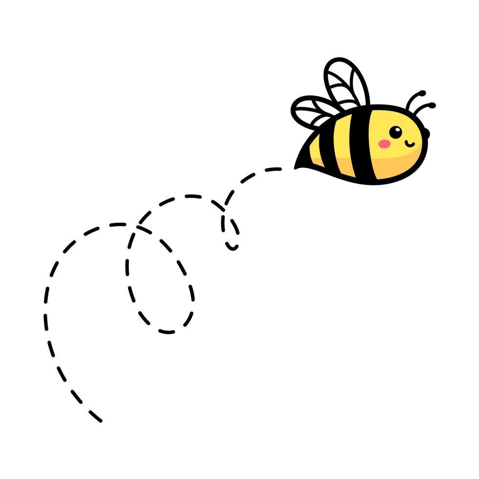 cartoon cute little bee flying on the dotted line to find sweet honey vector