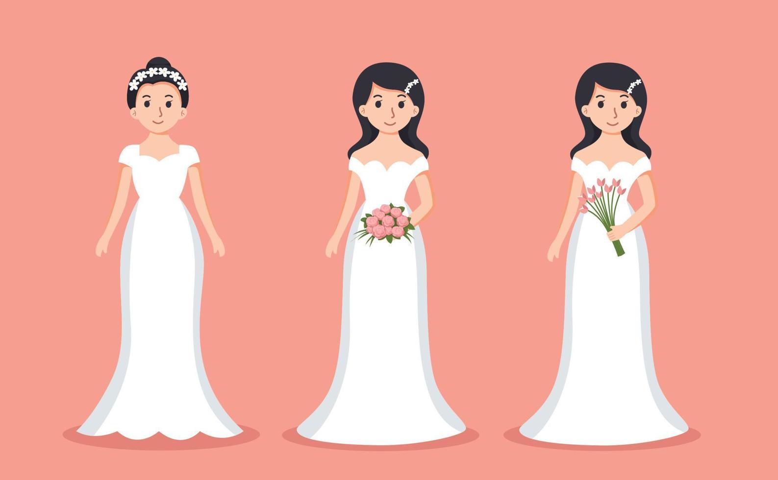 set of Bride wedding cartoon vector illustration