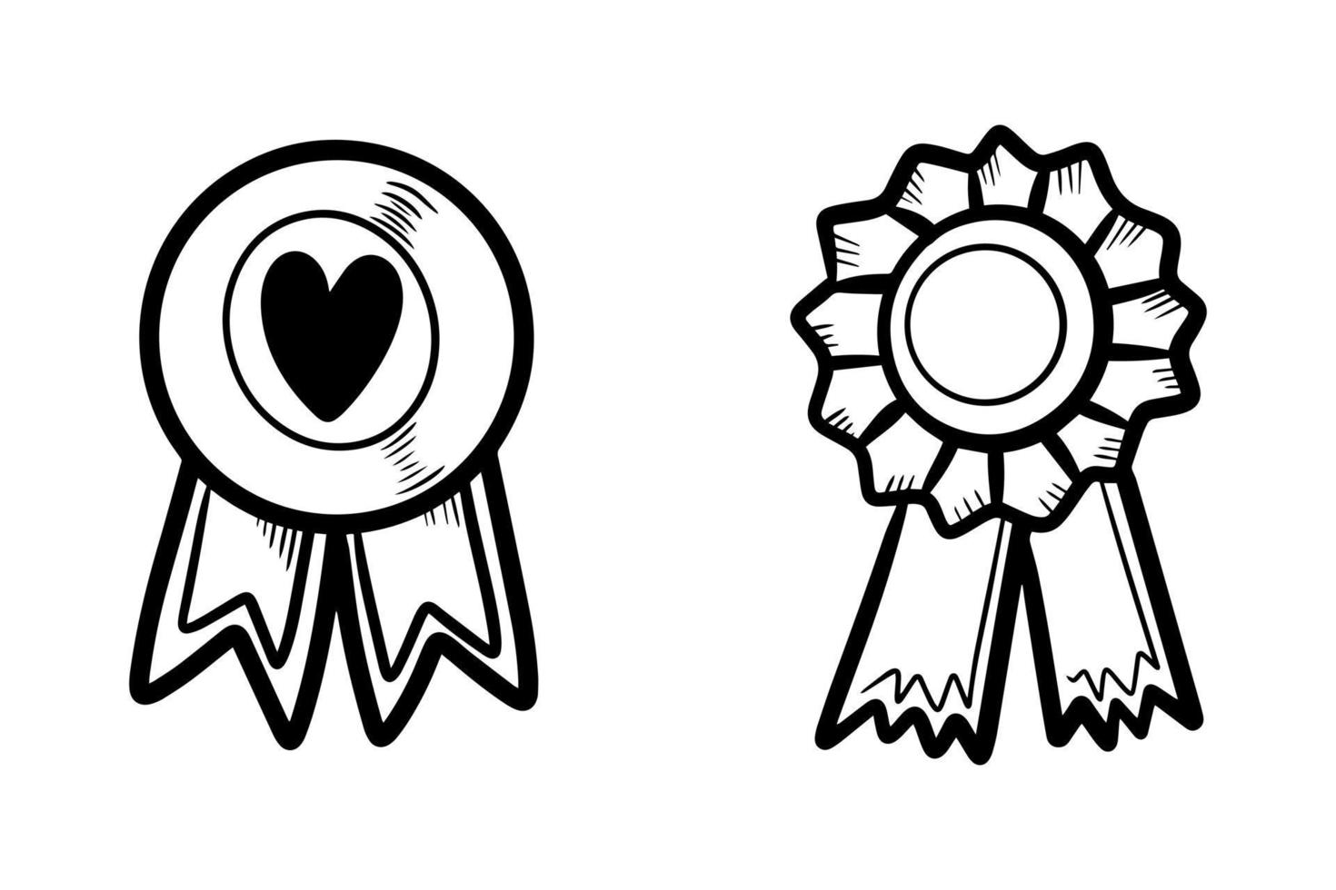 Award rosette icon in hand drawn doodle. Vector sketch illustration on white background.