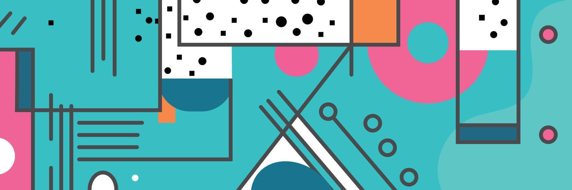 modern abstract vector banners. Flat geometric shapes of different colors with black outline in memphis design style. Template ready for use in web or print design