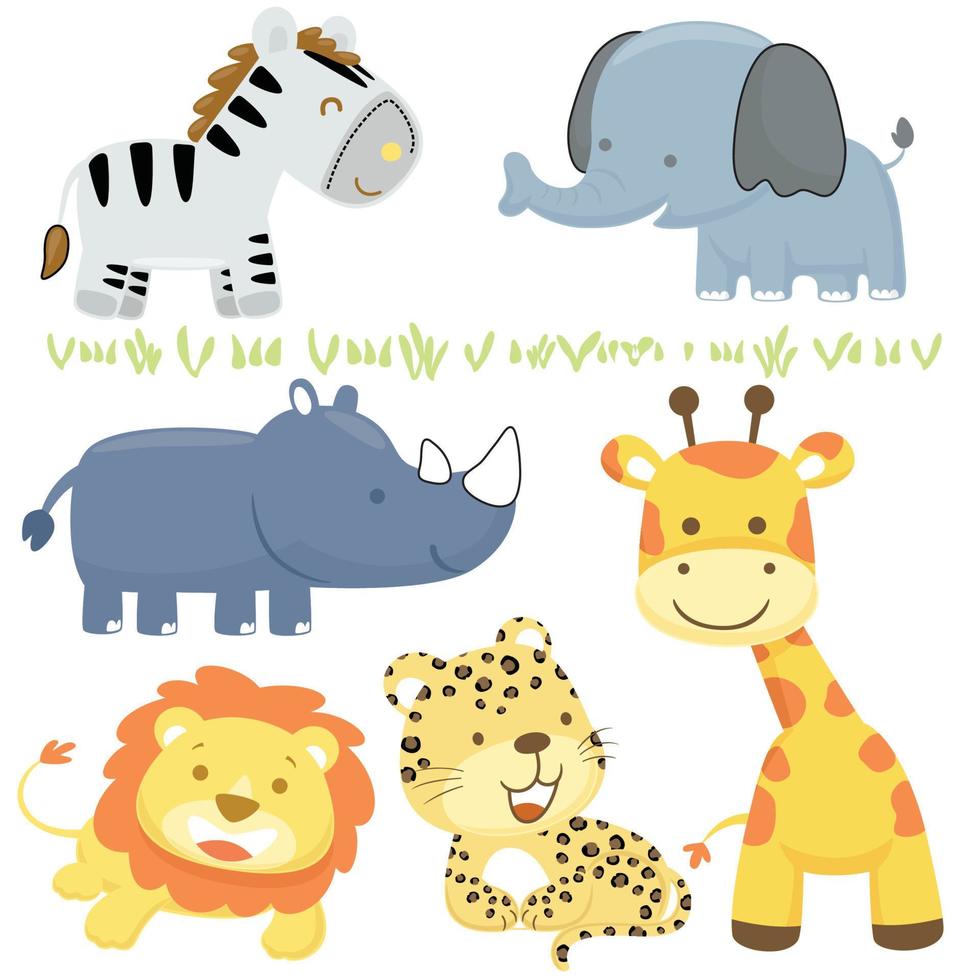 vector conjunto de linda animales dibujos animados