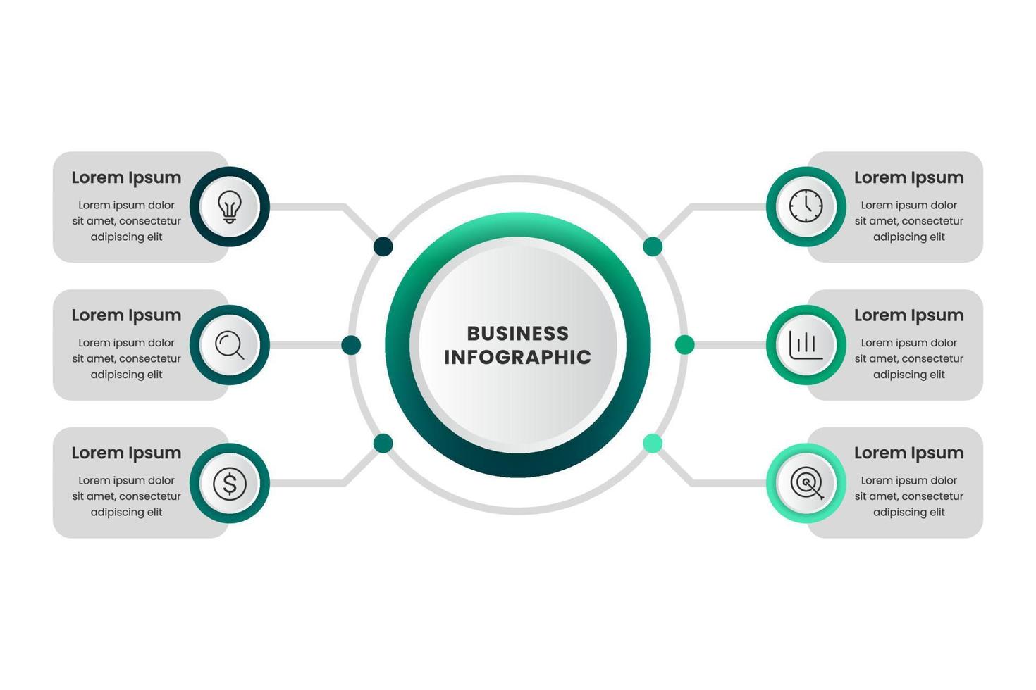 Infographic design elements for your business data visualization with 6 options, icons, parts, steps, timeline or processes vector