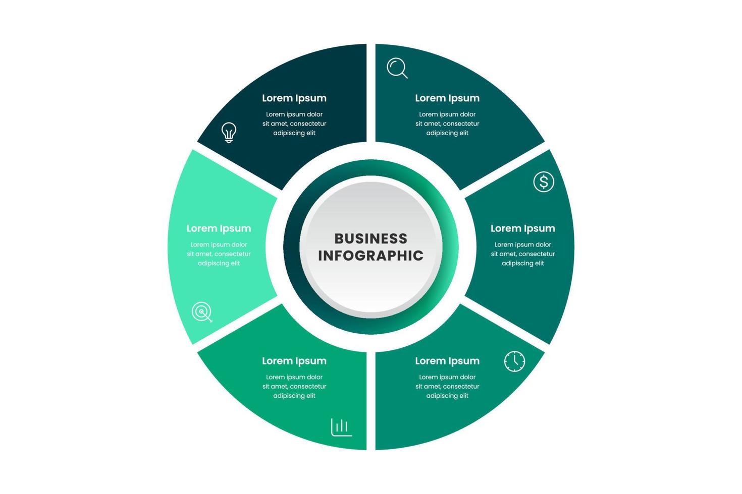 Pie Chart Business Infographic template design with icons and 6 options or steps vector