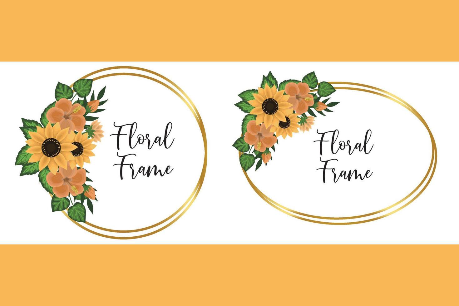 Floral Frame Sunflower Design Template, Digital watercolor hand drawn vector