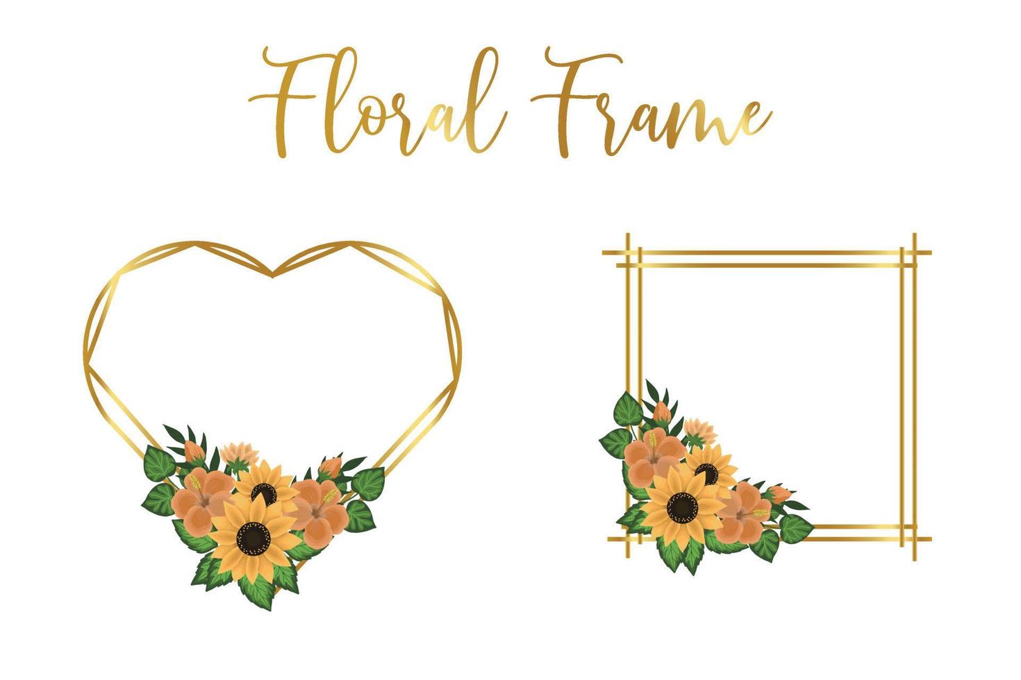 Floral Frame Sunflower Design Template, Digital watercolor hand drawn vector