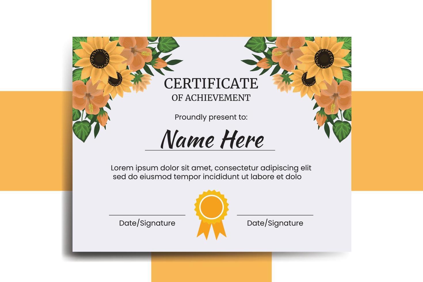 certificado modelo girasol acuarela digital mano dibujado vector