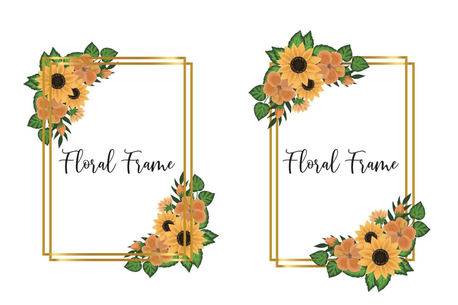 Floral Frame Sunflower Design Template, Digital watercolor hand drawn vector