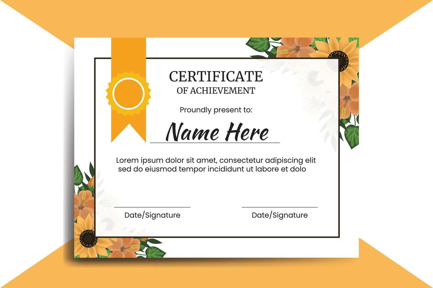 certificado modelo girasol acuarela digital mano dibujado vector