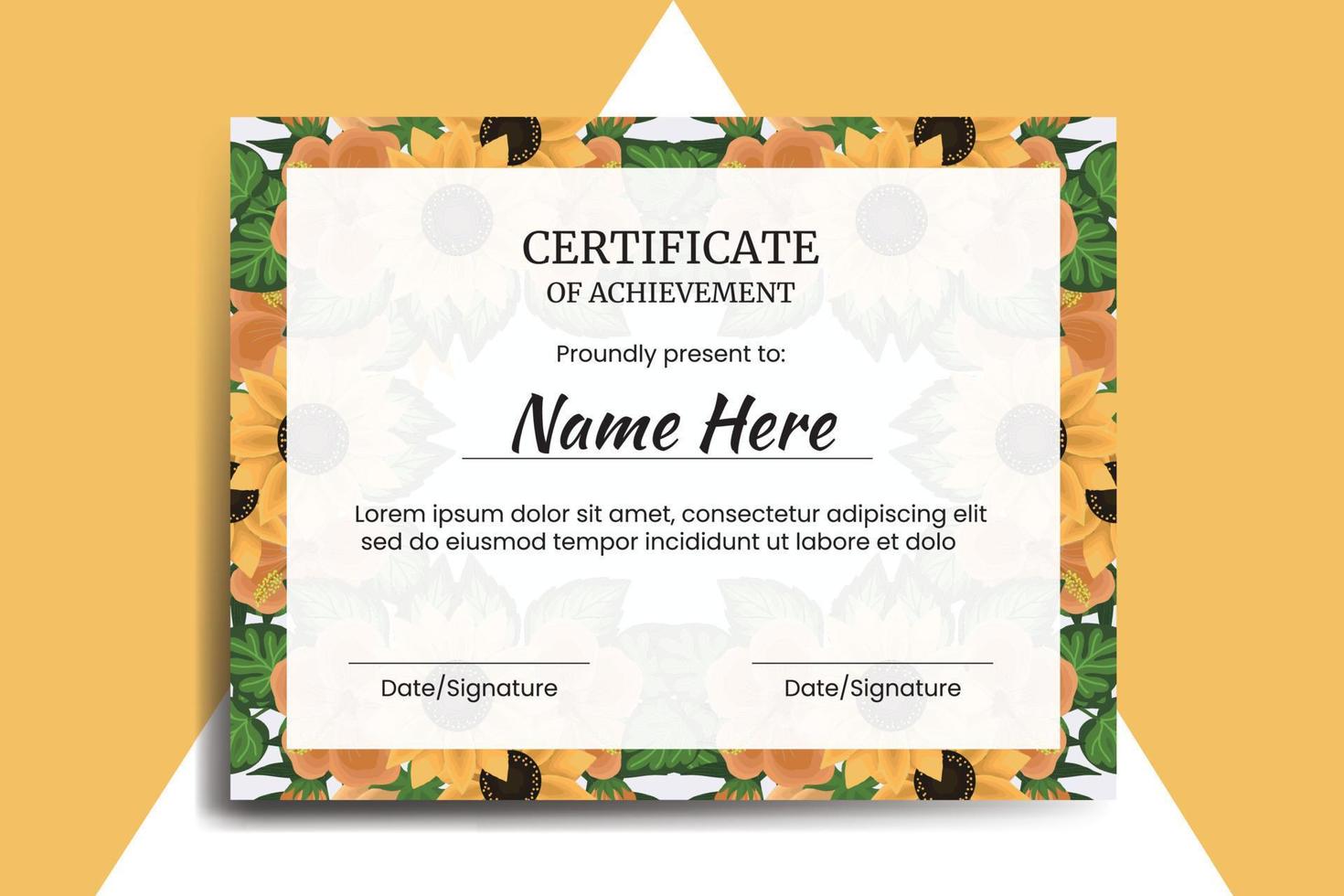 certificado modelo girasol acuarela digital mano dibujado vector