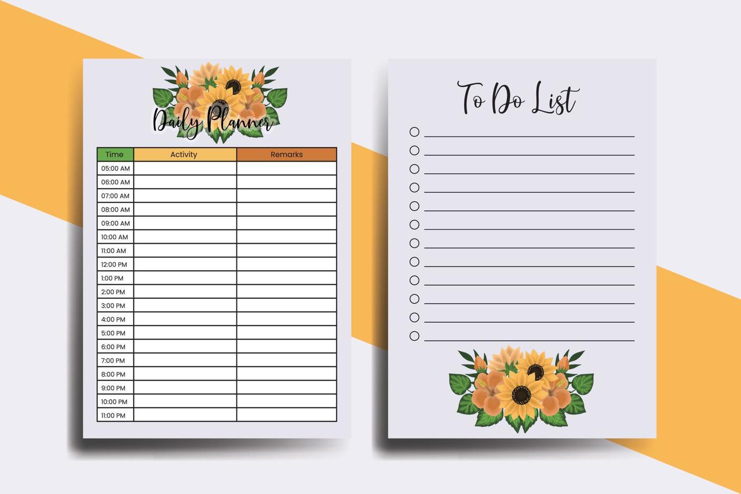 Planner To Do List Sunflower Flower Design Template vector