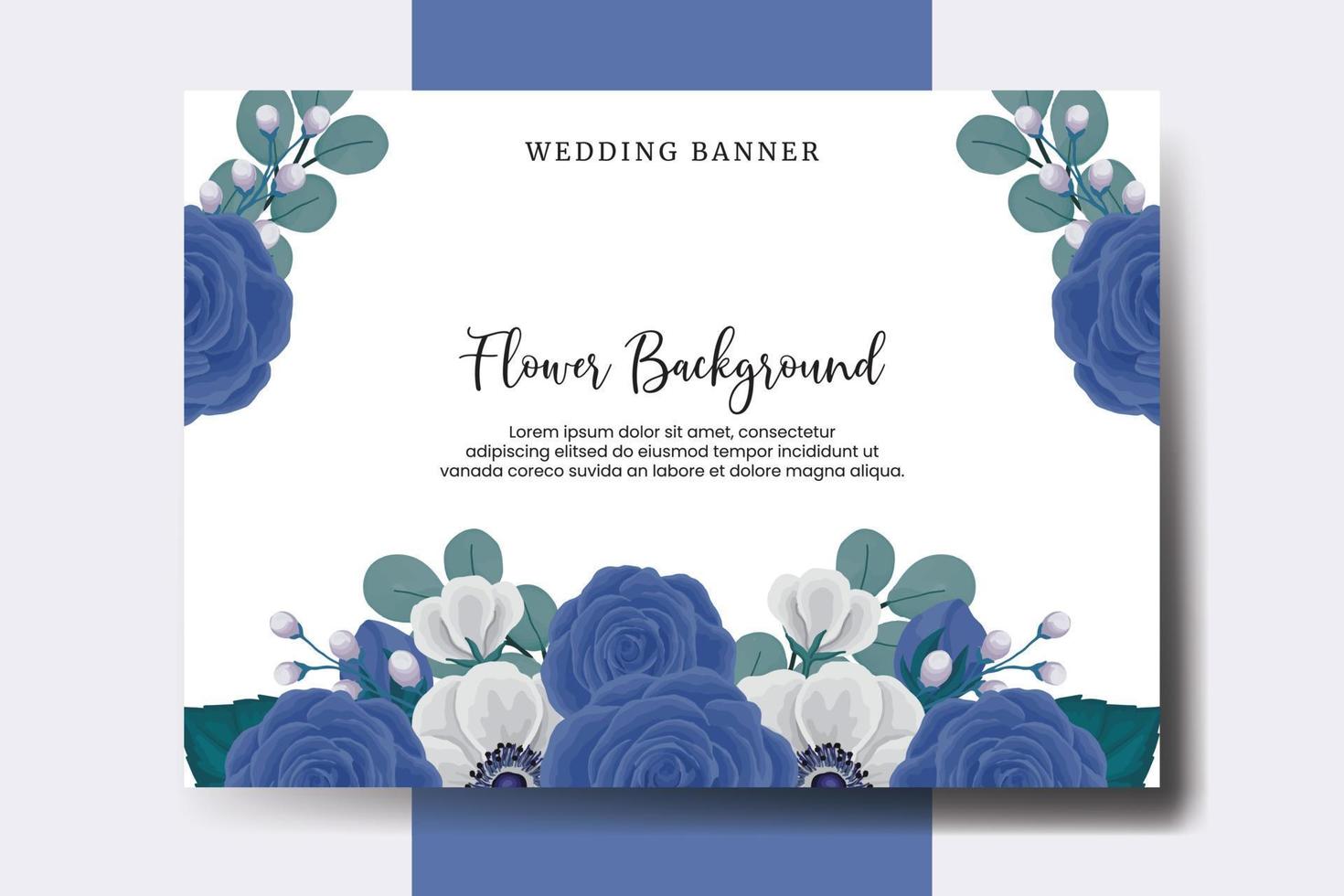 Wedding banner flower background, Digital watercolor hand drawn Blue Rose Flower design Template vector