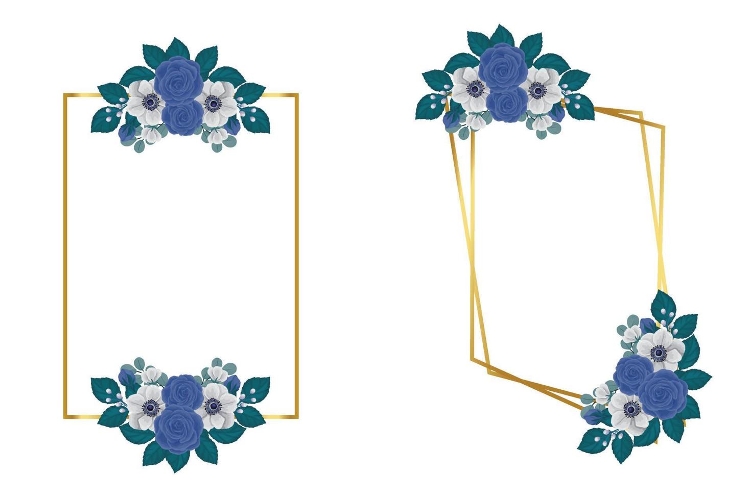 Floral Frame Blue Rose flower Design Template, Digital watercolor hand drawn vector