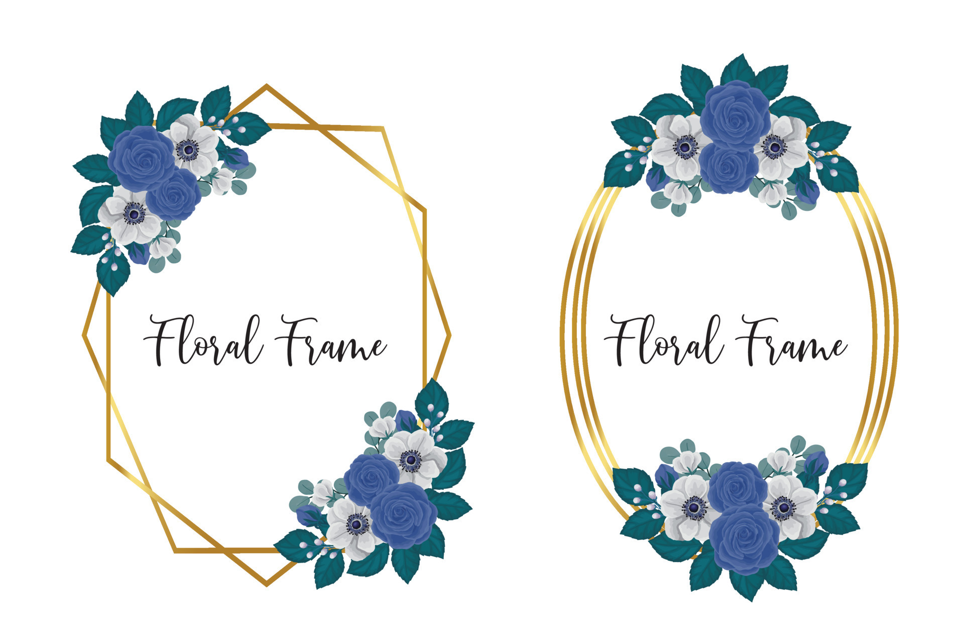 Floral Frame Blue Rose flower Design Template, Digital watercolor hand Floral Frame Blue Rose flower Design Template, Digital watercolor hand