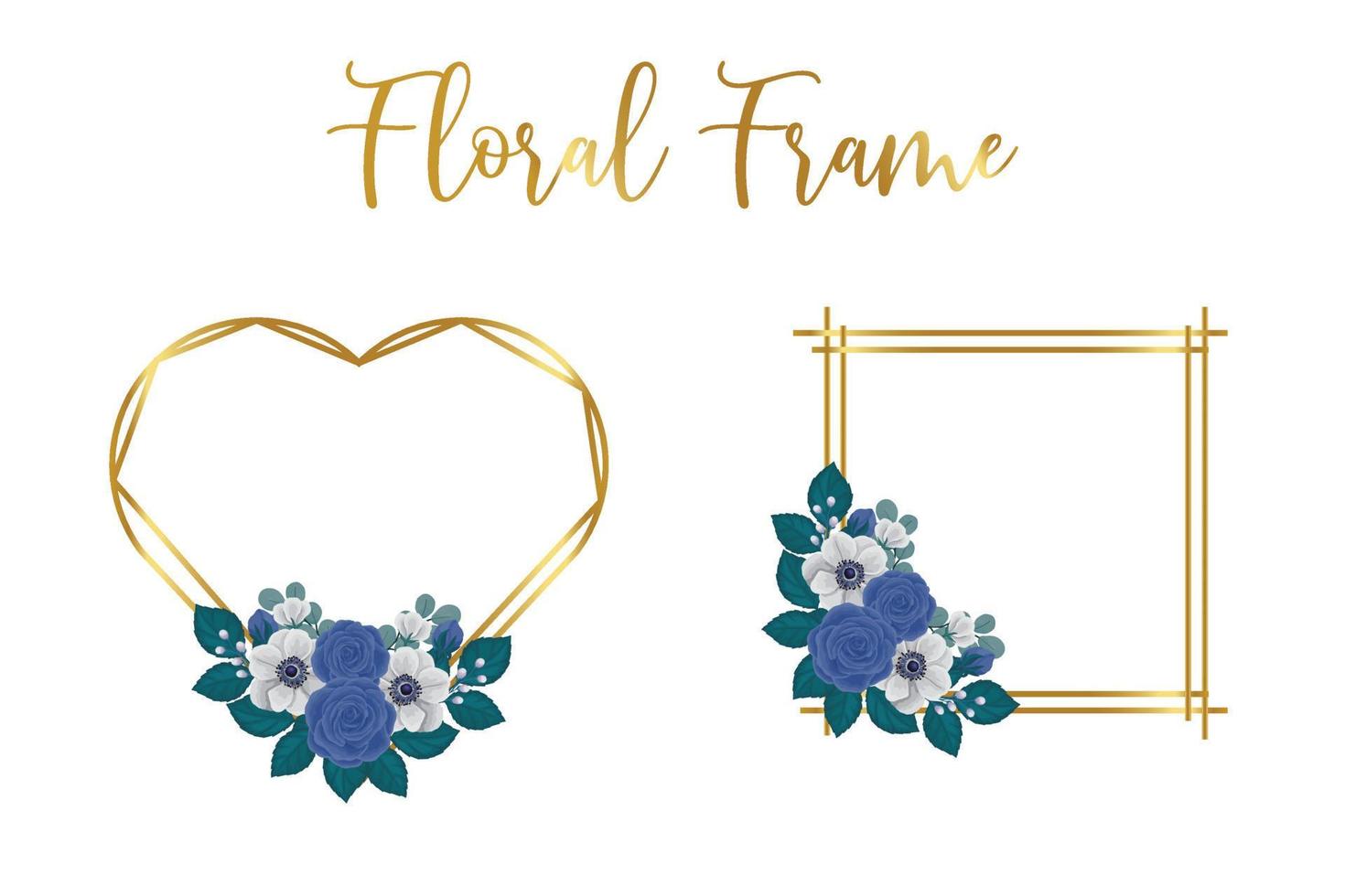 Floral Frame Blue Rose flower Design Template, Digital watercolor hand drawn vector