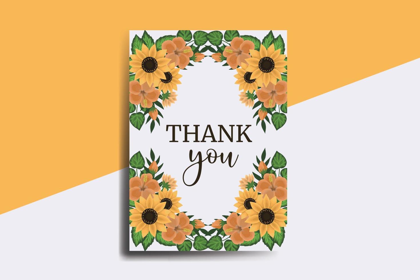 Thank you card Greeting Card Sunflower Design Template vector