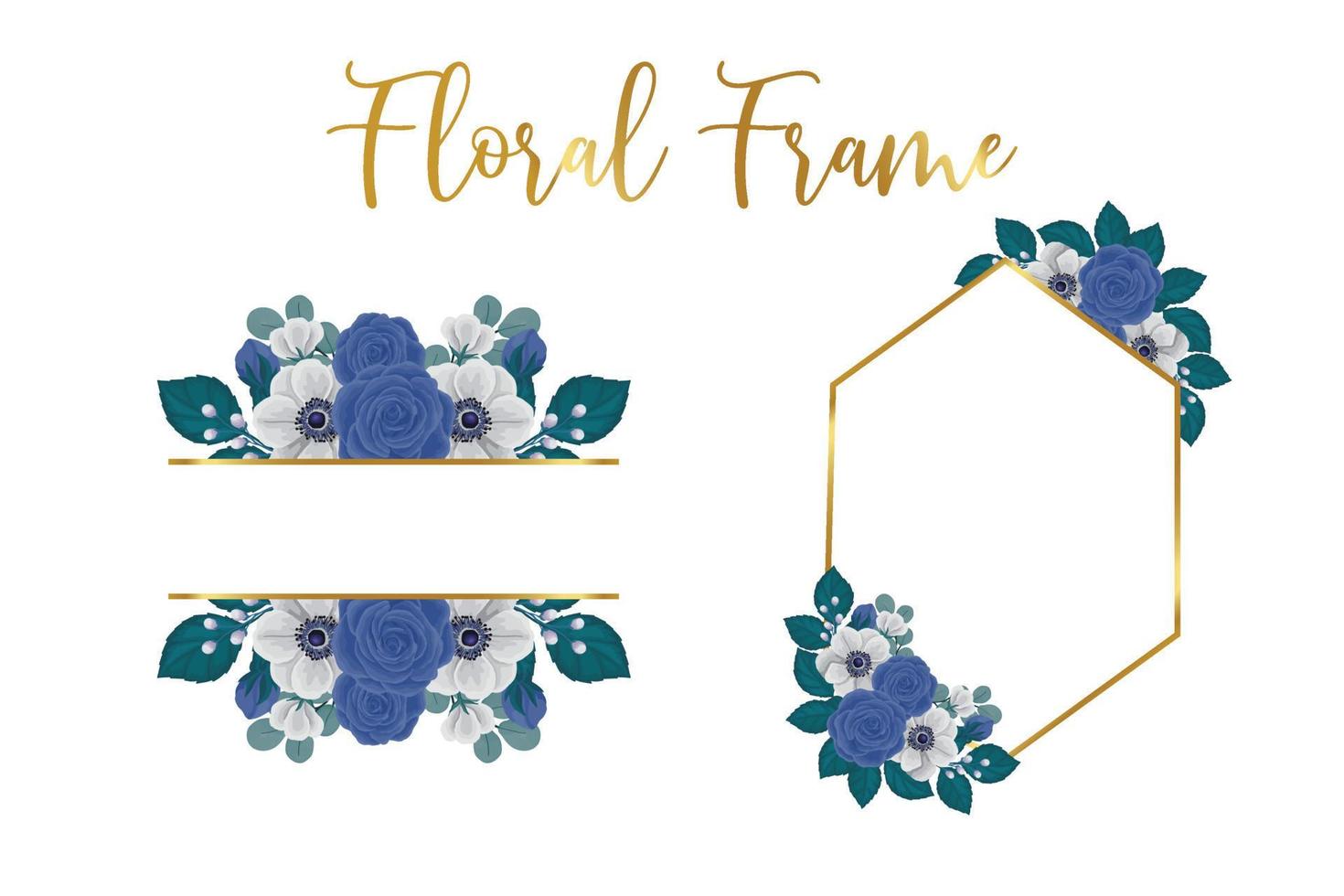 Floral Frame Blue Rose flower Design Template, Digital watercolor hand drawn vector