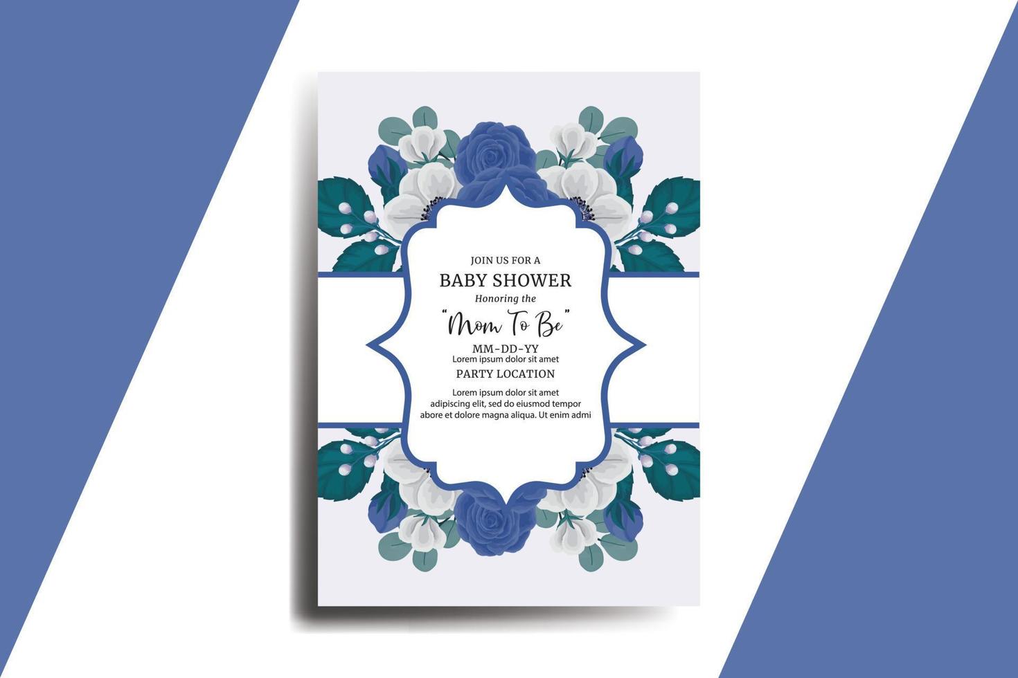 Baby Shower Greeting Card Blue Rose Flower Design Template vector