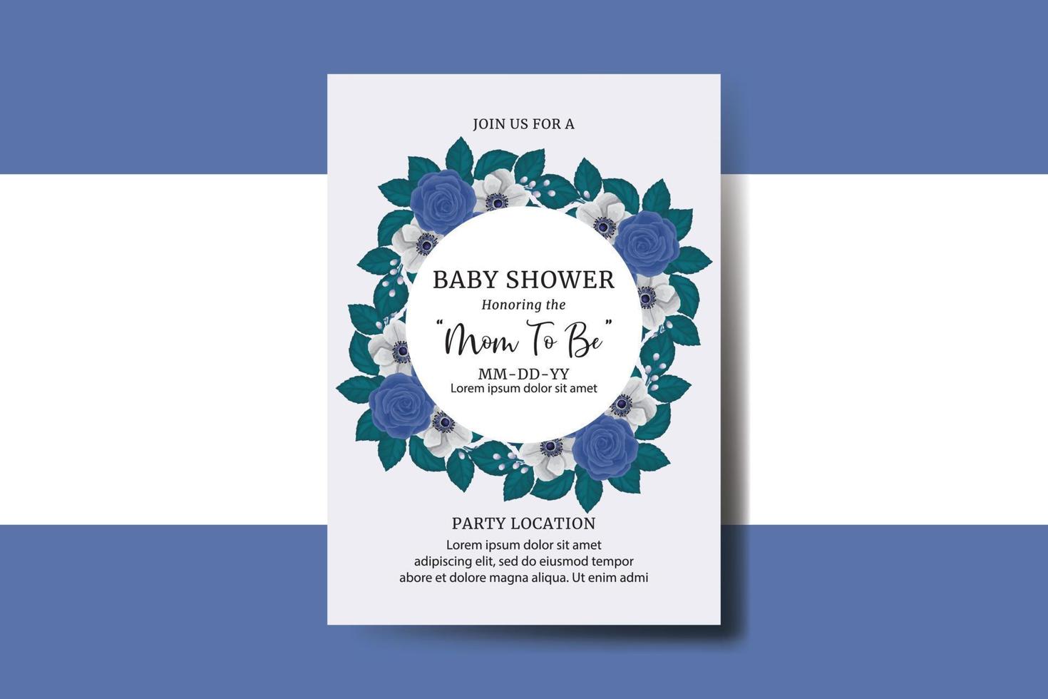 Baby Shower Greeting Card Blue Rose Flower Design Template vector