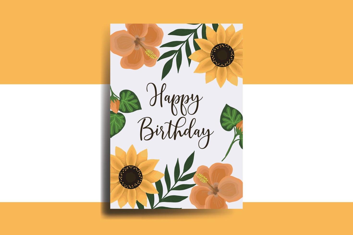 Greeting card birthday card Digital watercolor hand drawn Sunflower Design Template vector