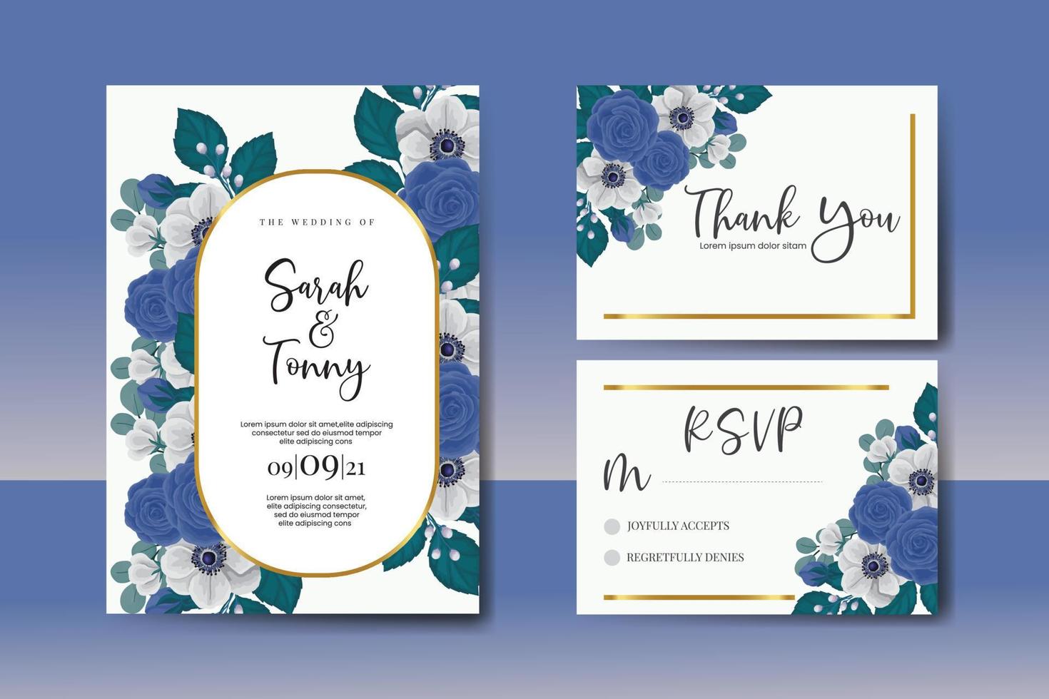 Boda invitación marco colocar, floral acuarela digital mano dibujado azul Rosa flor diseño invitación tarjeta modelo vector