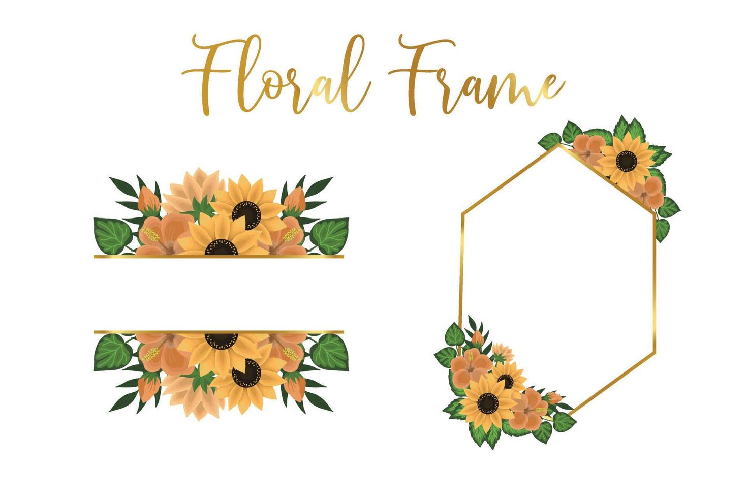 Floral Frame Sunflower Design Template, Digital watercolor hand drawn vector