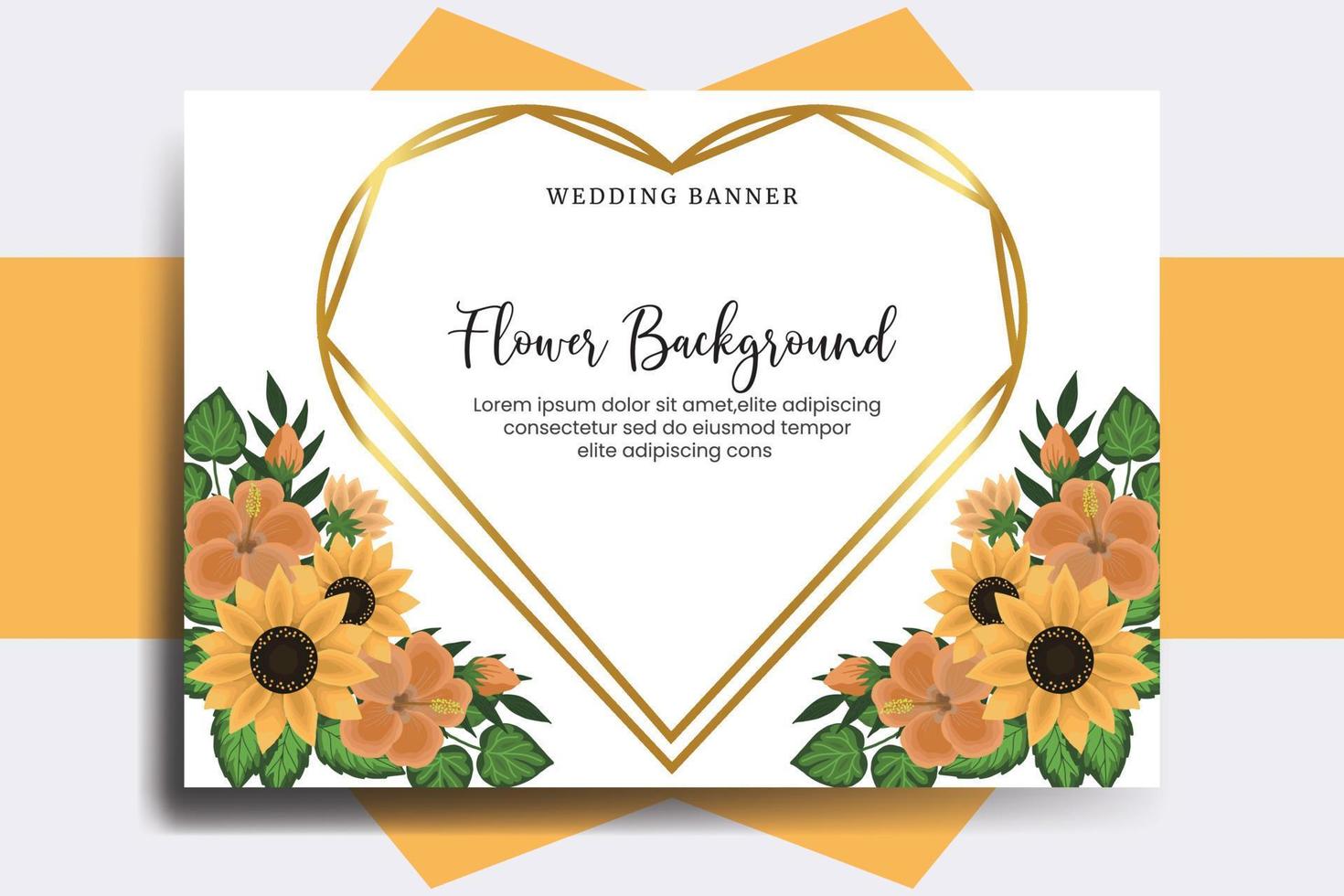 Wedding banner flower background, Digital watercolor hand drawn Sunflower design Template vector