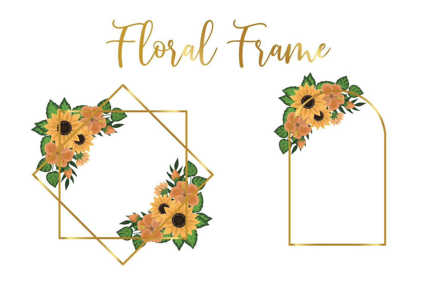 Floral Frame Sunflower Design Template, Digital watercolor hand drawn vector