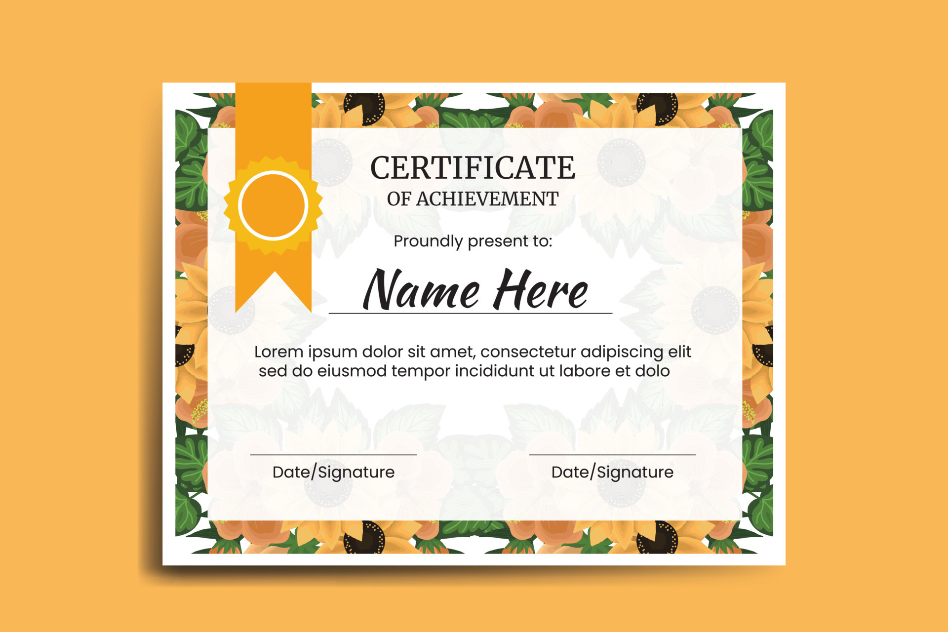 Certificate Template Sunflower watercolor Digital hand drawn 23007004