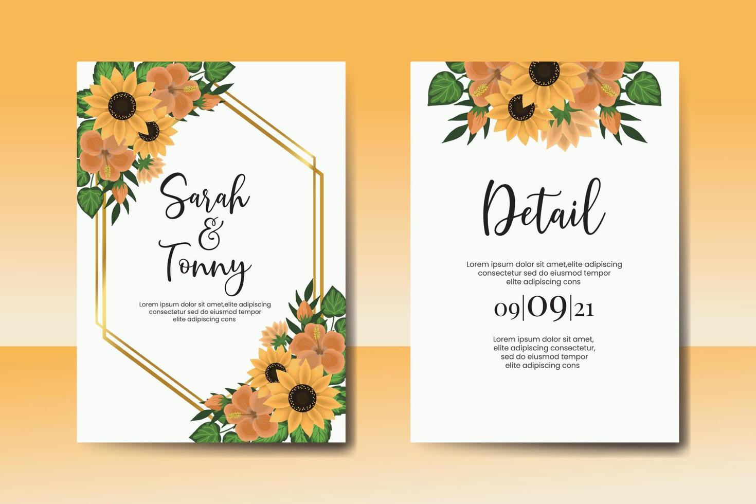 Boda invitación marco colocar, floral acuarela digital mano dibujado girasol diseño invitación tarjeta modelo vector