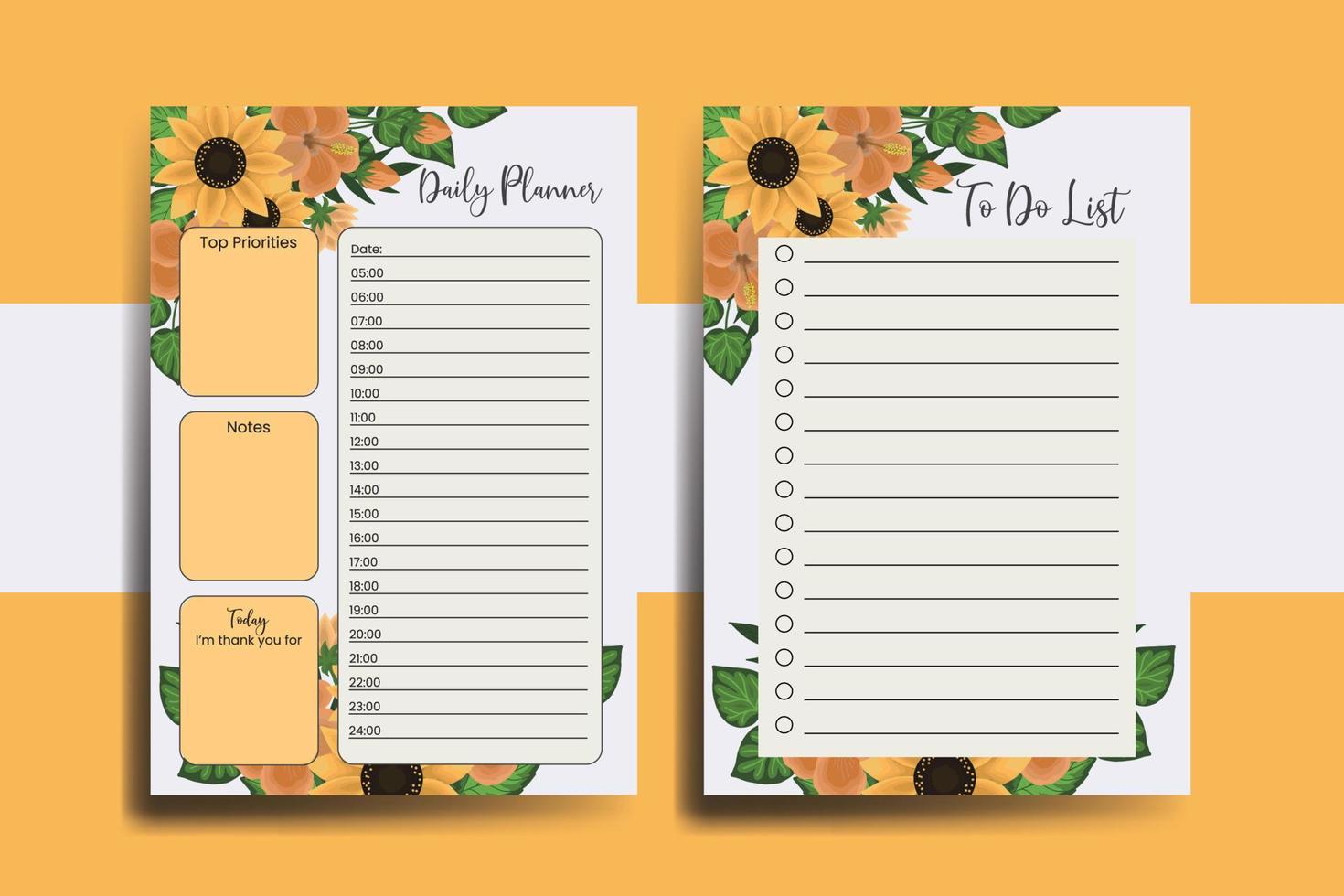 Planner To Do List Sunflower Flower Design Template vector