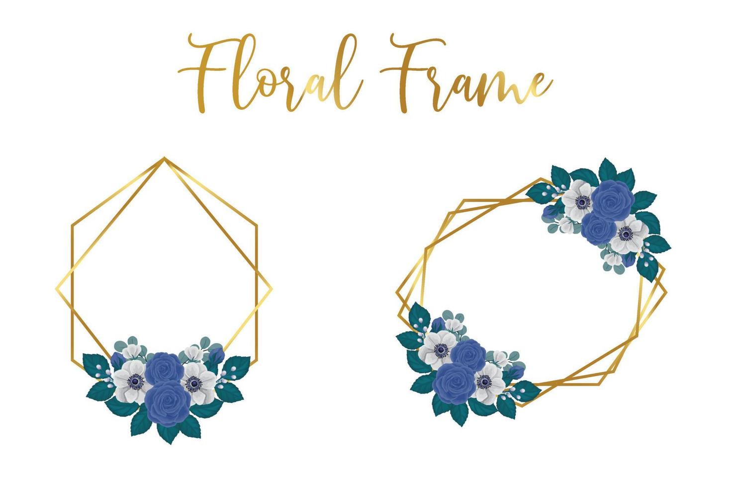 Floral Frame Blue Rose flower Design Template, Digital watercolor hand drawn vector