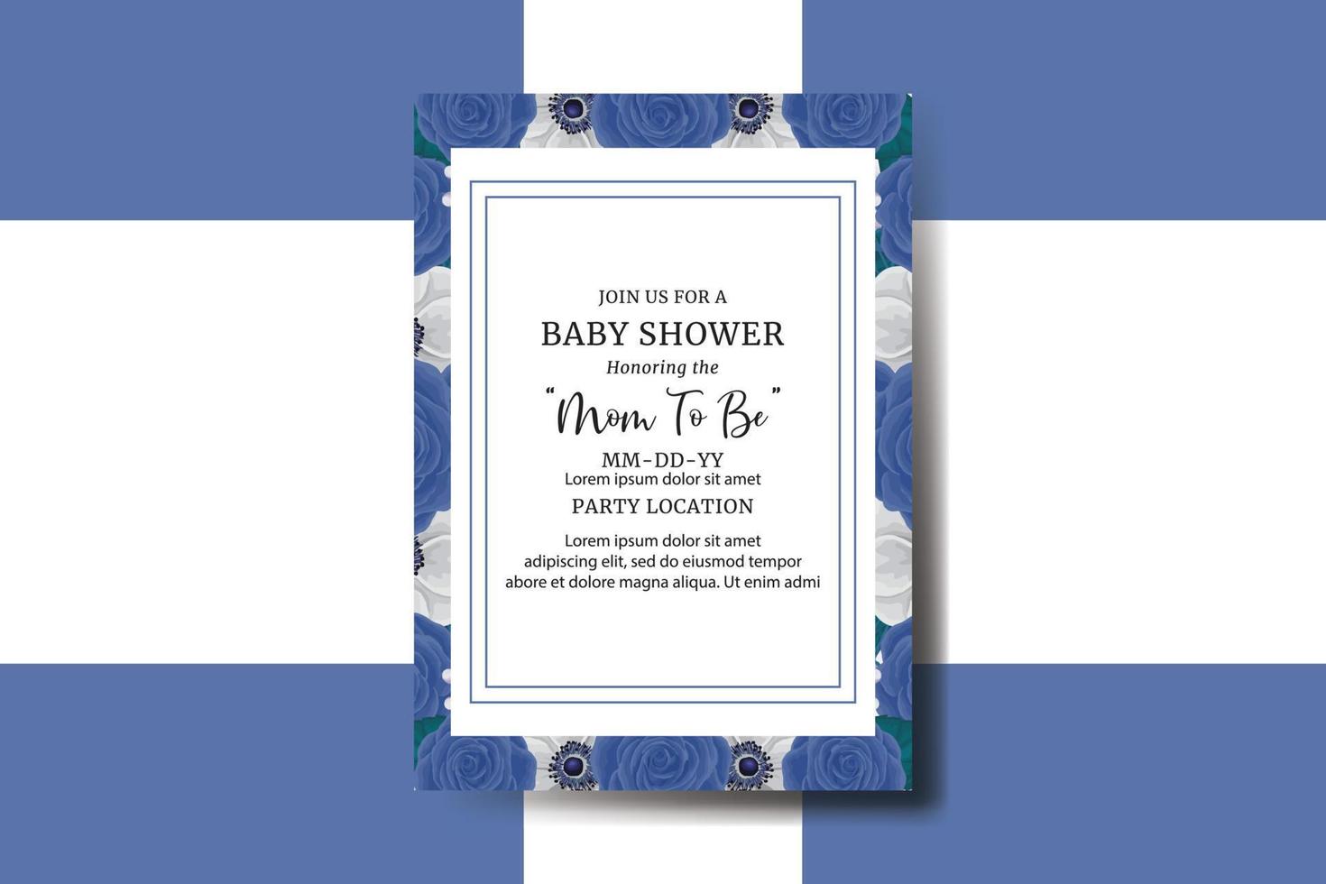Baby Shower Greeting Card Blue Rose Flower Design Template vector