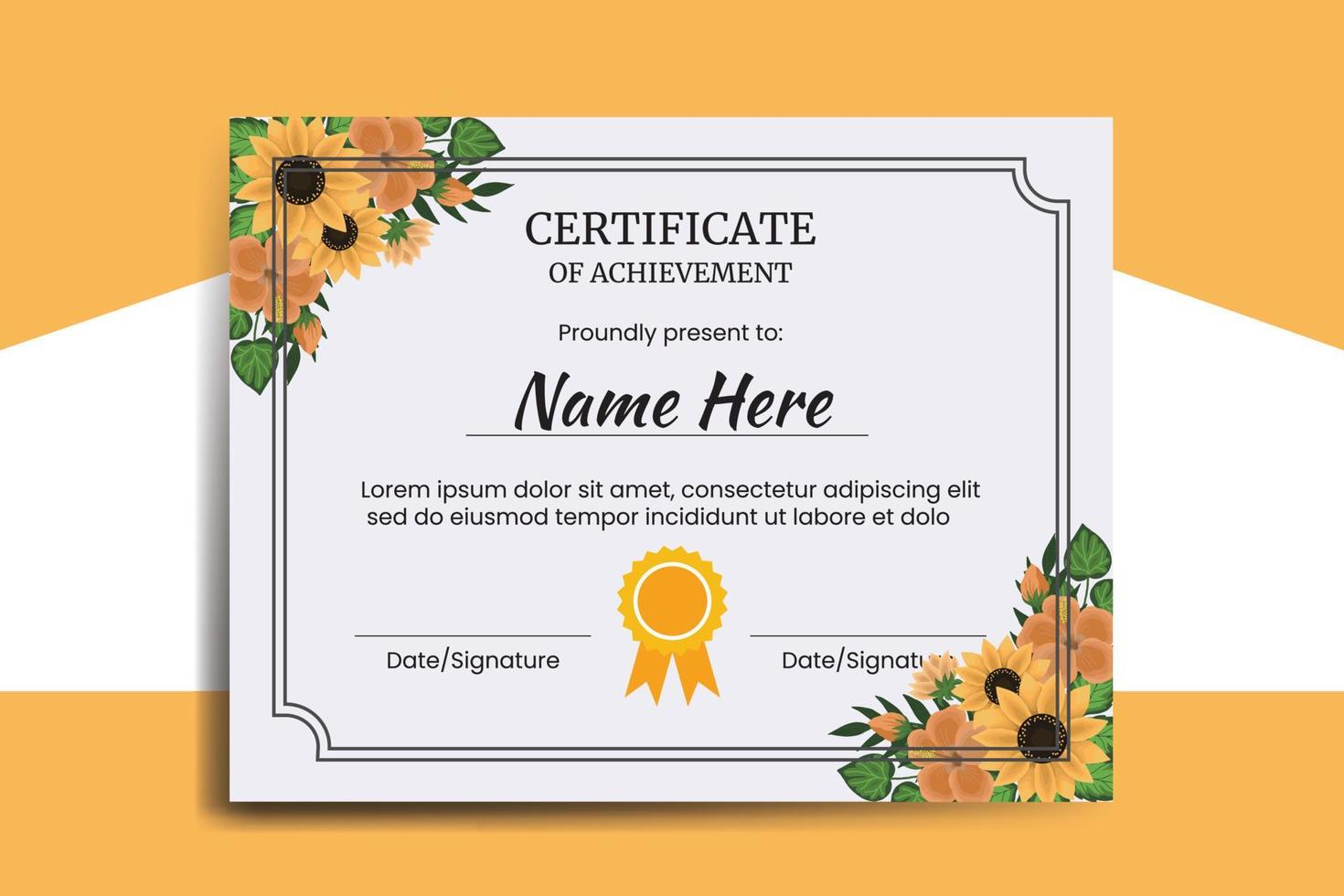 Certificate Template Sunflower watercolor Digital hand drawn vector