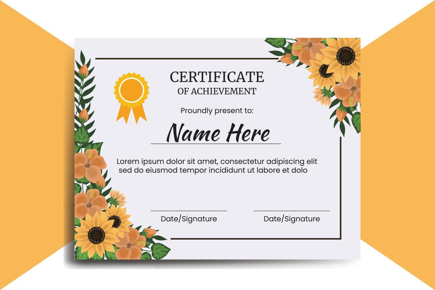 certificado modelo girasol acuarela digital mano dibujado vector