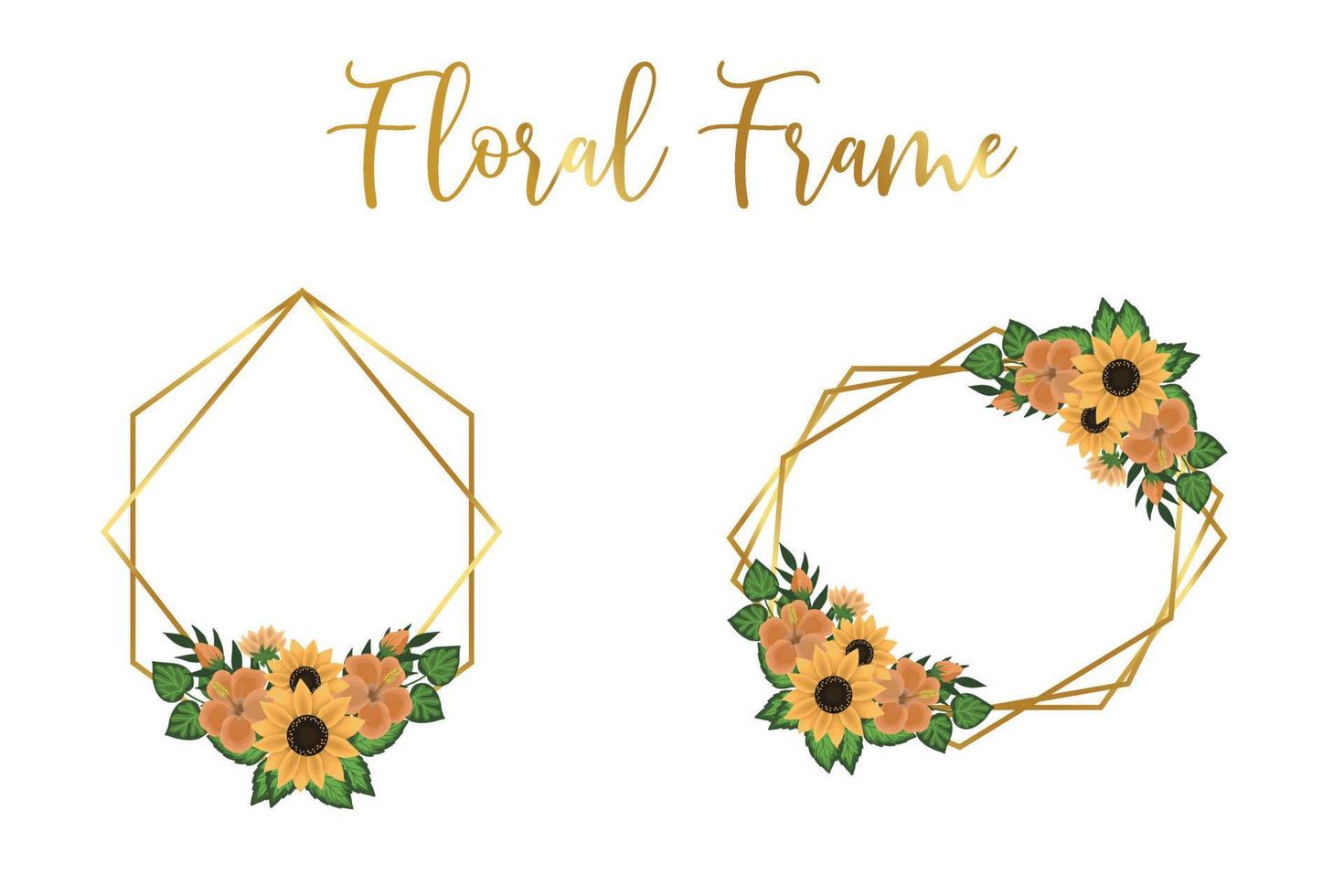 Floral Frame Sunflower Design Template, Digital watercolor hand drawn vector