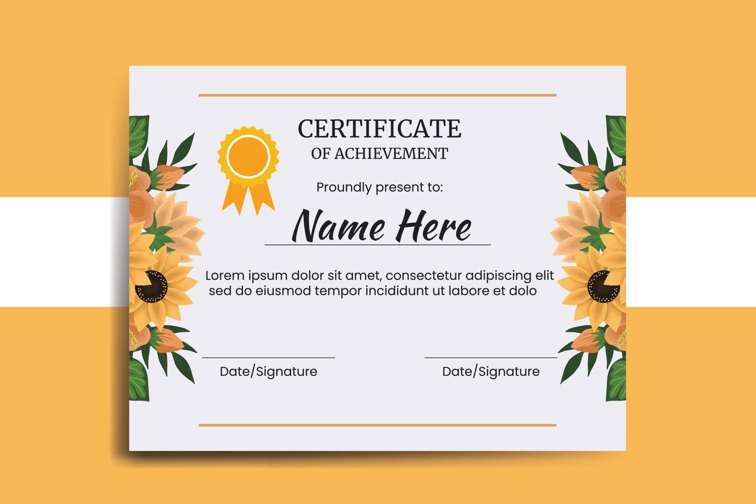 Certificate Template Sunflower watercolor Digital hand drawn vector