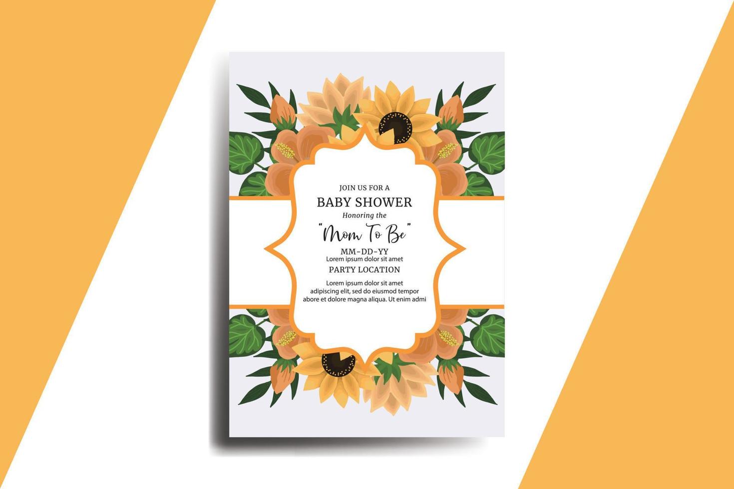 Baby Shower Greeting Card Sunflower Design Template vector