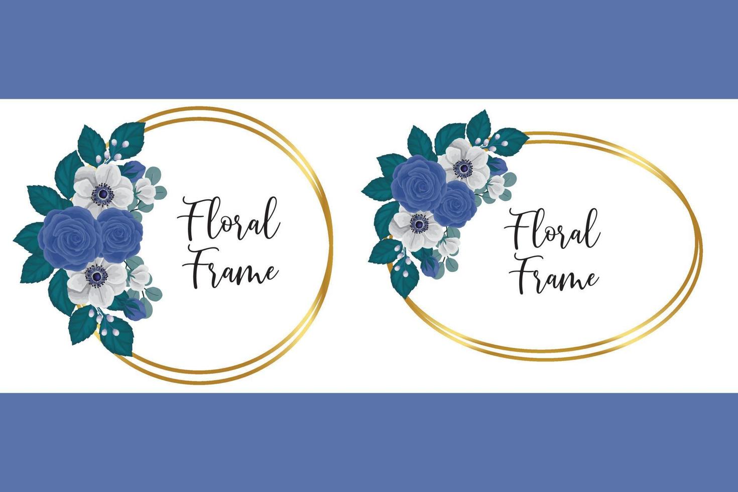 Floral Frame Blue Rose flower Design Template, Digital watercolor hand drawn vector