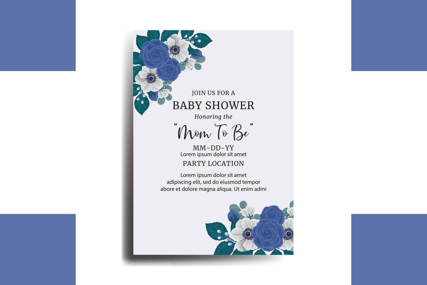 Baby Shower Greeting Card Blue Rose Flower Design Template vector