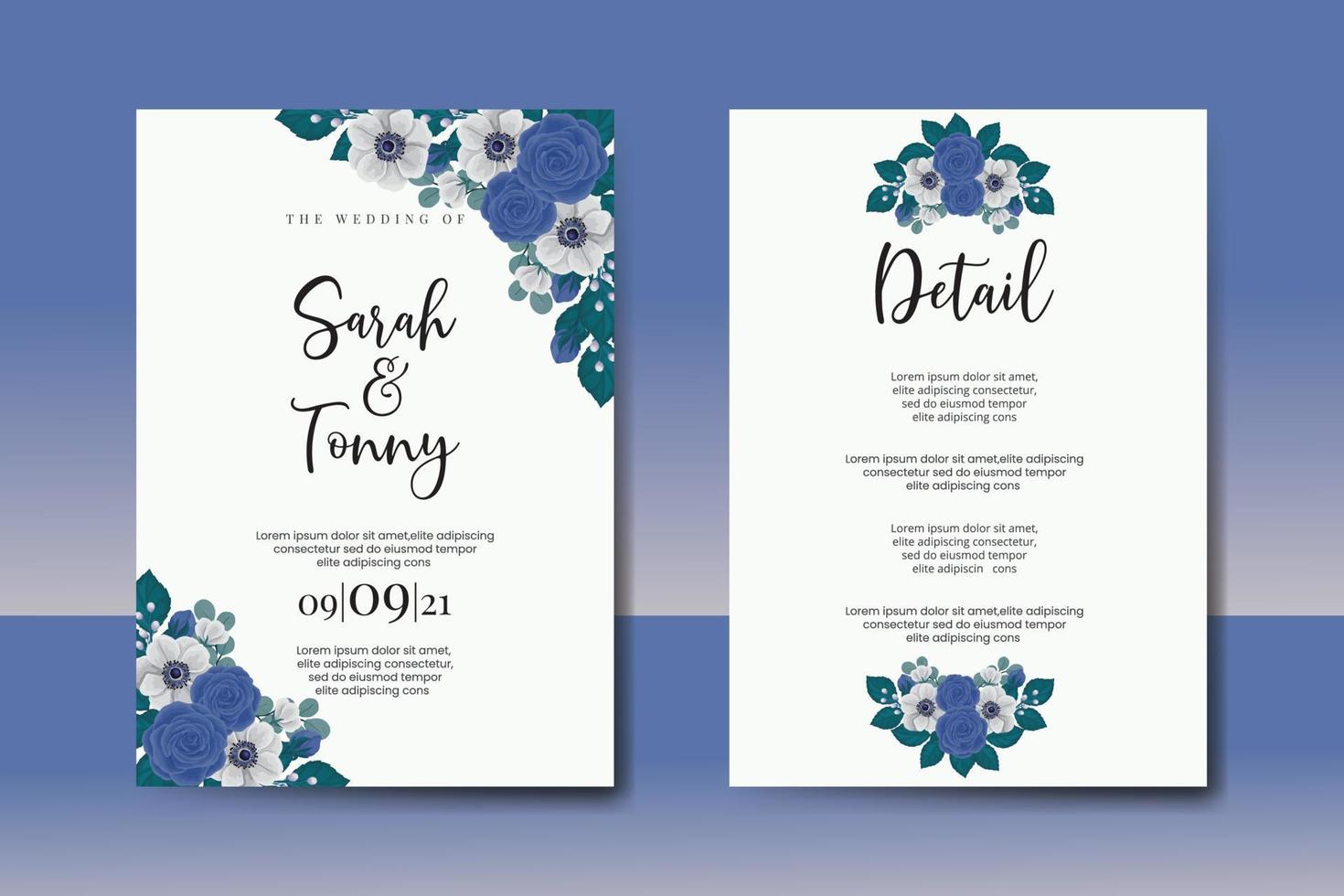 Boda invitación marco colocar, floral acuarela digital mano dibujado azul Rosa flor diseño invitación tarjeta modelo vector