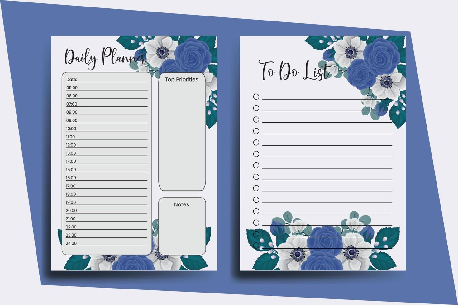 Planner To Do List Blue Rose Flower Design Template vector