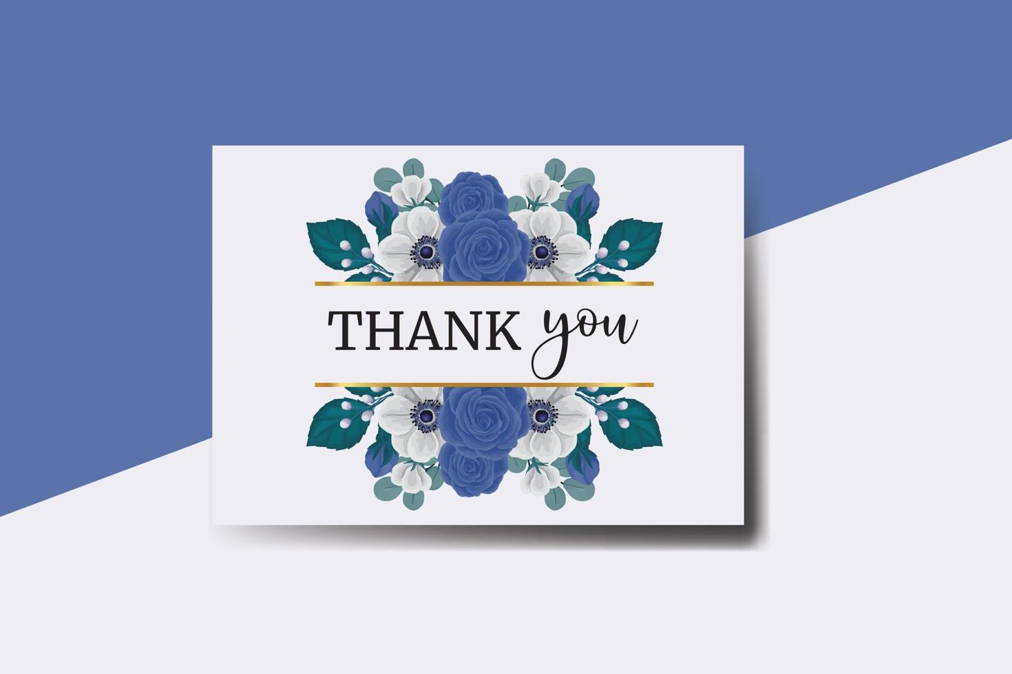 Thank you card Greeting Card Blue Rose Flower Design Template vector
