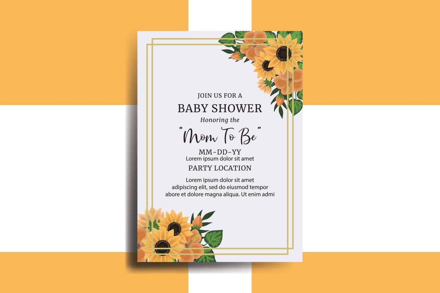 Baby Shower Greeting Card Sunflower Design Template vector